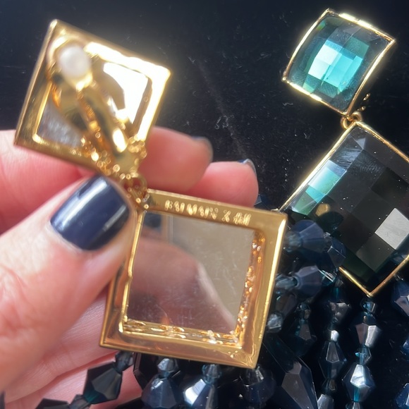 Balmain for H&M dazzling emerald style gem earrings. Clip on. - Picture 5 of 5